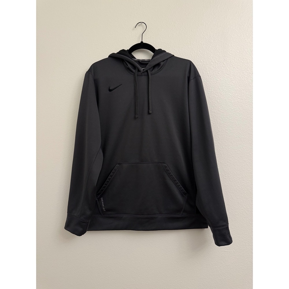 Nike Therma-FIT Mens Hoodie Gray Black Fleece Pullover Sweatshirt - Large